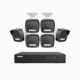 H500P - 3K 8 Kanal PoE Überwachungskamera-Set mit 6 Kameras, Farbe & IR Nachtsicht, 3072*1728 Auflösung, f/1.6 Blende (0.005 Lux), Erkennung von Menschen und Fahrzeugen, Eingebautes Mikrofon, IP67